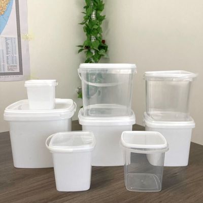 Personnaliser le contenant alimentaire en seau en plastique carré de 4L avec couleur bleue et motif imprimé