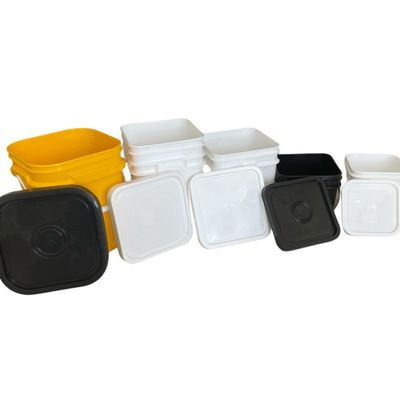 Seau en plastique carré de 8L 10L 15L avec couvercle ouvert et fermé facilement