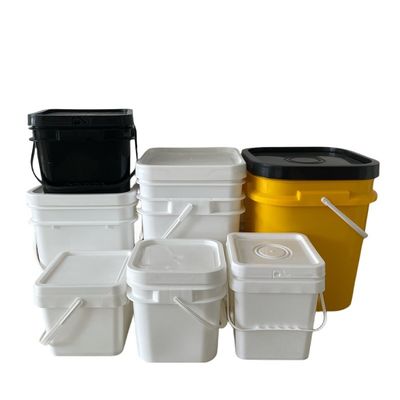Seau en plastique carré de 8L 10L 15L avec couvercle ouvert et fermé facilement