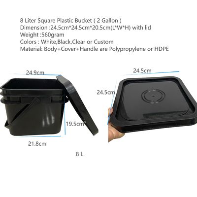 Un seau carré de 8L de 2 gallons avec un couvercle en PP durable et résistant aux chocs