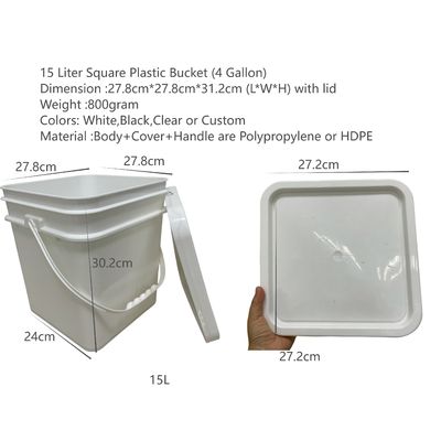 Seau en plastique carré de 15L/4 gallons avec imprimante à transfert de chaleur et couvercle facile à ouvrir