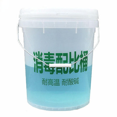 Personnaliser un seau en plastique clair de 10 litres, contenant 2,5 gallons de vinaigres, sauce et produits laitiers